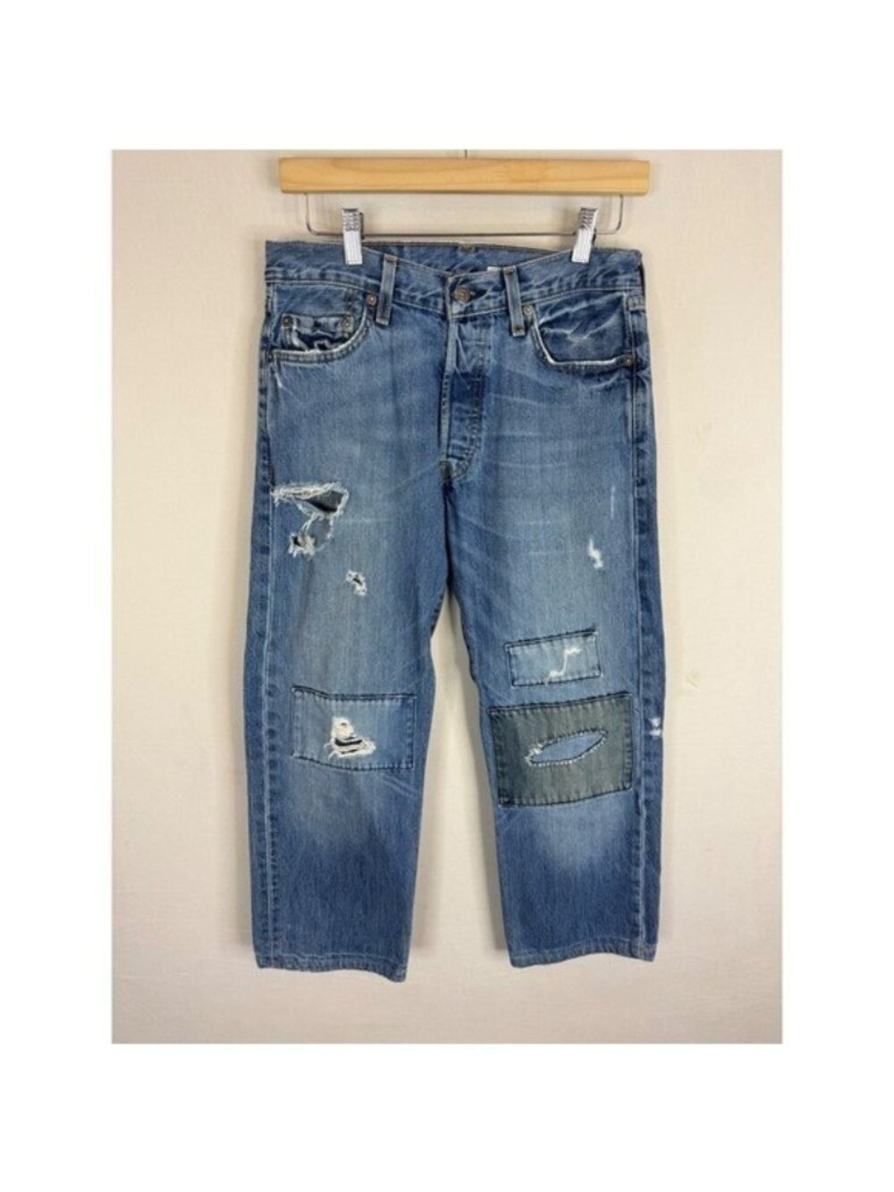 Vintage 90s Levis 501 Distressed Patchwork Jeans Blue Denim 30x27 Canada